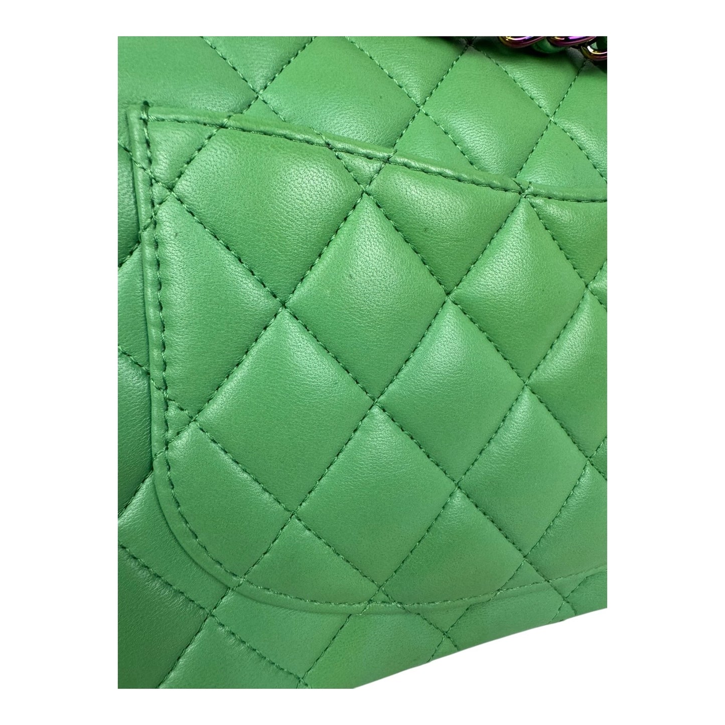 Chanel Lambskin Double Flap Green w/ Oil Slick HW