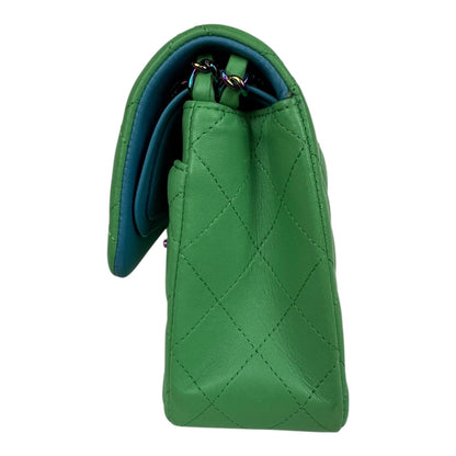 Chanel Lambskin Double Flap Green w/ Oil Slick HW