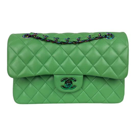 Chanel Lambskin Double Flap Green w/ Oil Slick HW